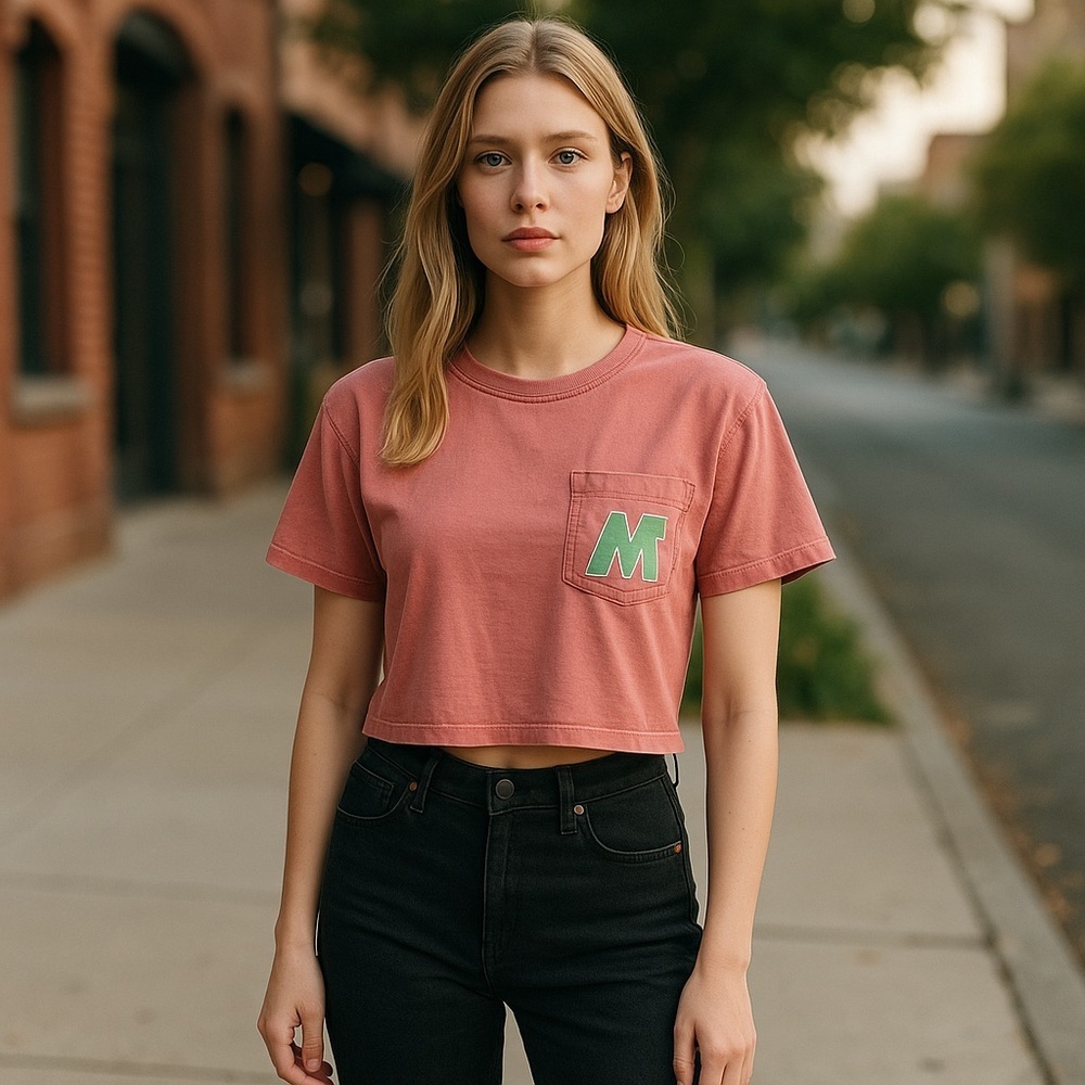 Pink Cropped T-Shirt with Pocket Logo